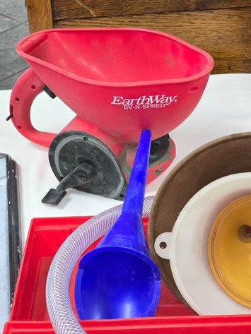 Image for Funnels, seed spreader, thermometer,  sipling hose.