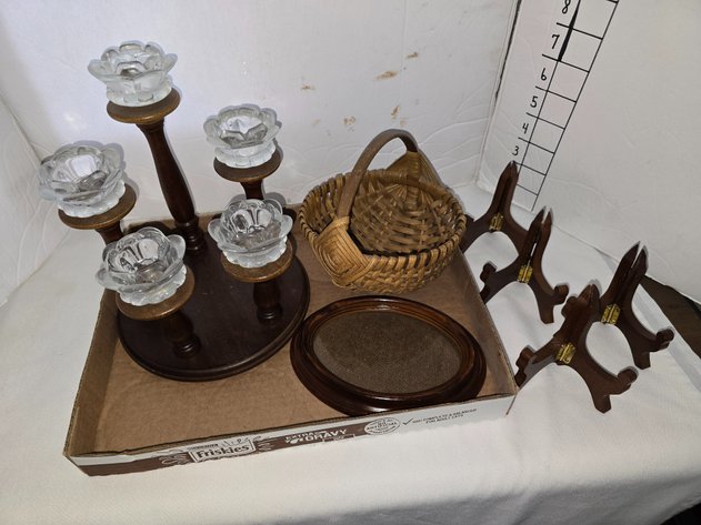 Image for Wooden candle holders, great sm. Egg basket, small frame or place card holders
