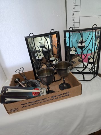 Image for Silver plate and iron candleholders