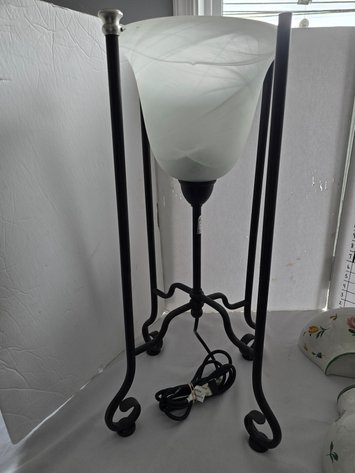 Image for Frosted globe in metal stand lamp