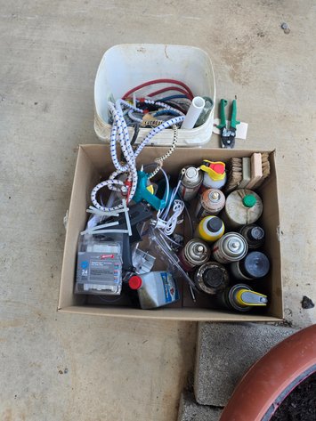 Image for Bungee straps, glue guns, misc. Garage items, bucket