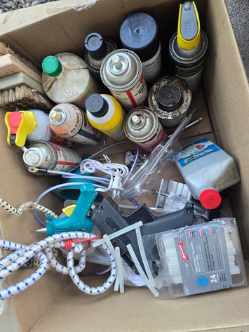 Image for Bungee straps, glue guns, misc. Garage items, bucket