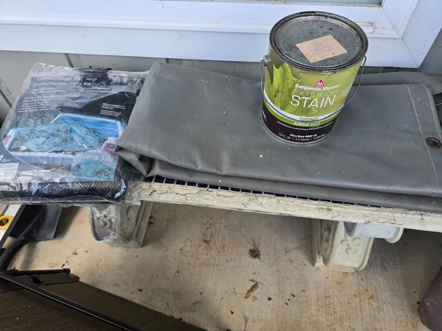 Image for Heavy duty tarp and camo tarp and half gallon of new stain