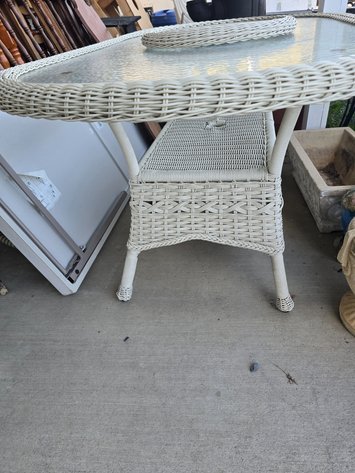 Image for 6 ft white wicker table with center turn table