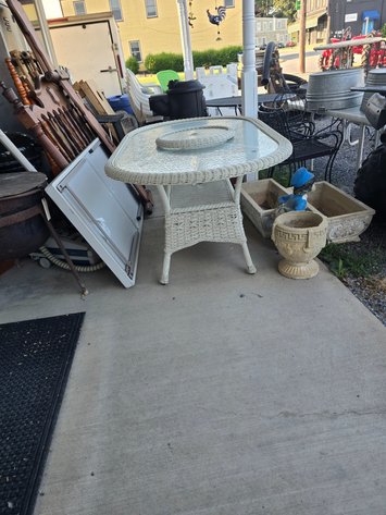 Image for 6 ft white wicker table with center turn table