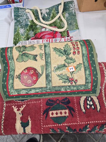 Image for Two sm. Holiday rugs, NEW Holiday bag.