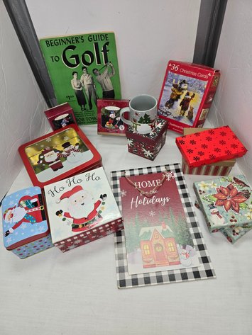 Image for Boxed new Christmas cards, tuns, Hallmark ornaments and golfing book 1955