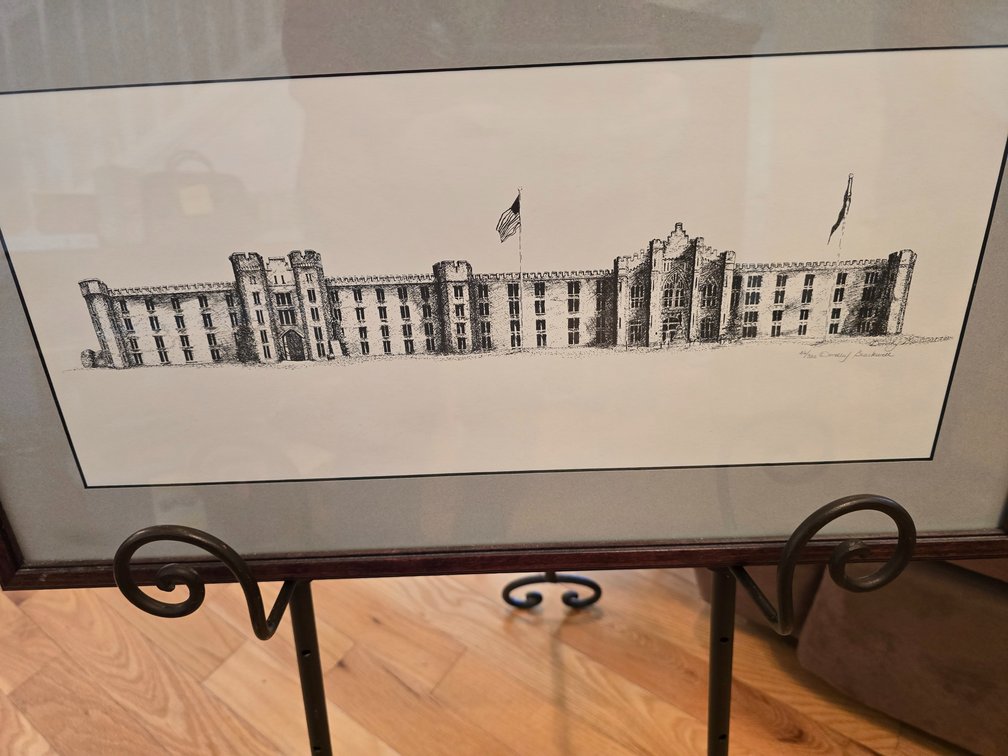 Pen and ink of VMI Barracks