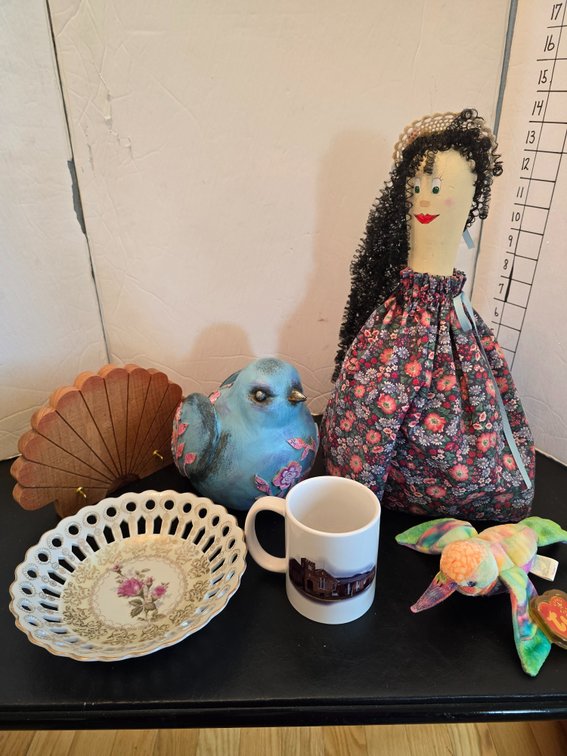 Misc decor, bowling ball doll,