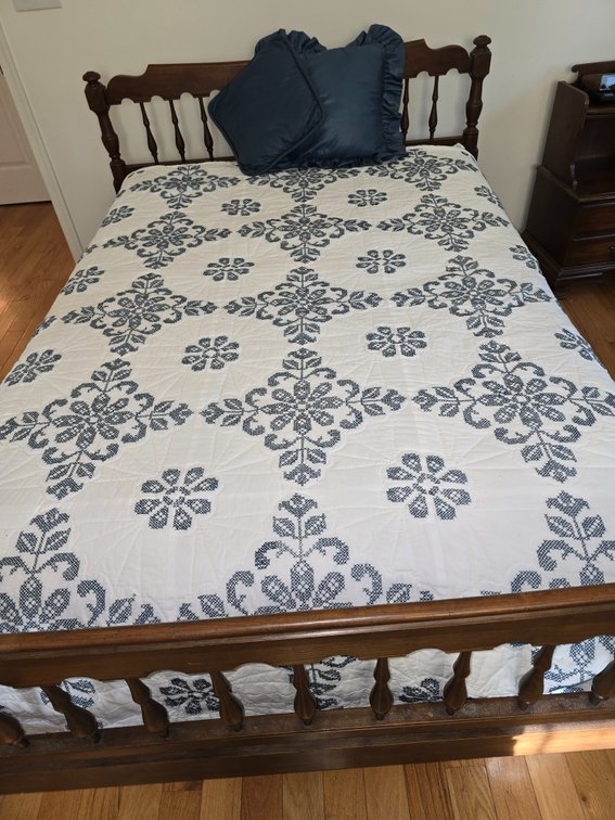 Full size bed, mattress, bedspread, pillows, ect