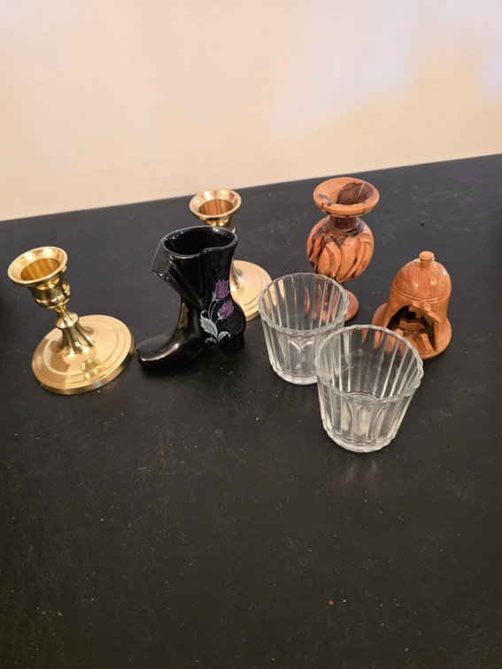 Brass candlesticks and decor