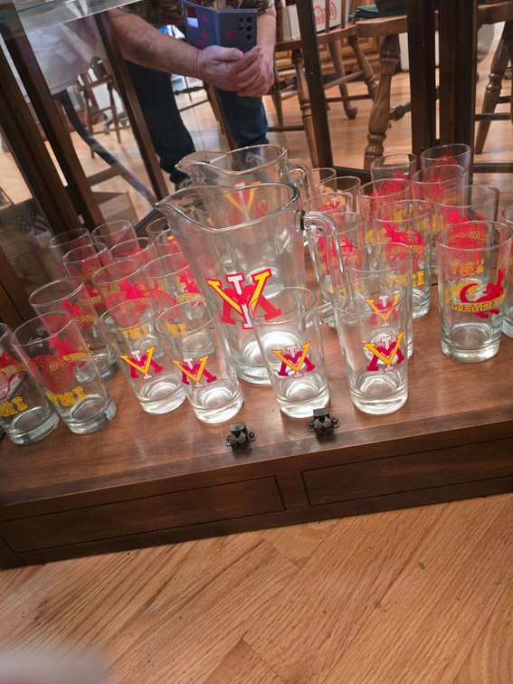 VMI pitcher and 15 glasses