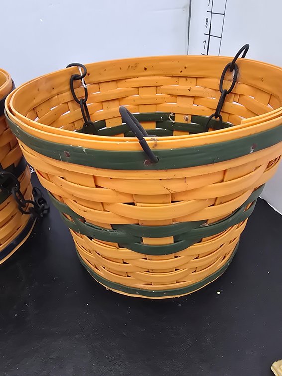 Appears to be Longaberger hanging outside baskets