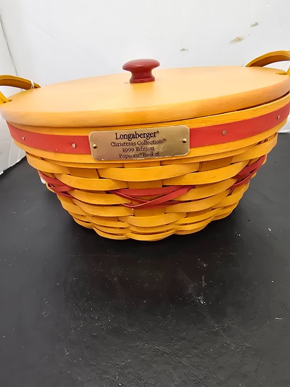 Longaberger basket with leather handles,  liner and protector