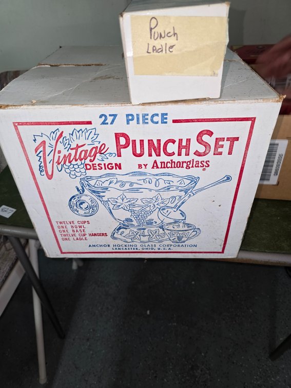 Vintage punch bowl set, including ladle by Anchorglass