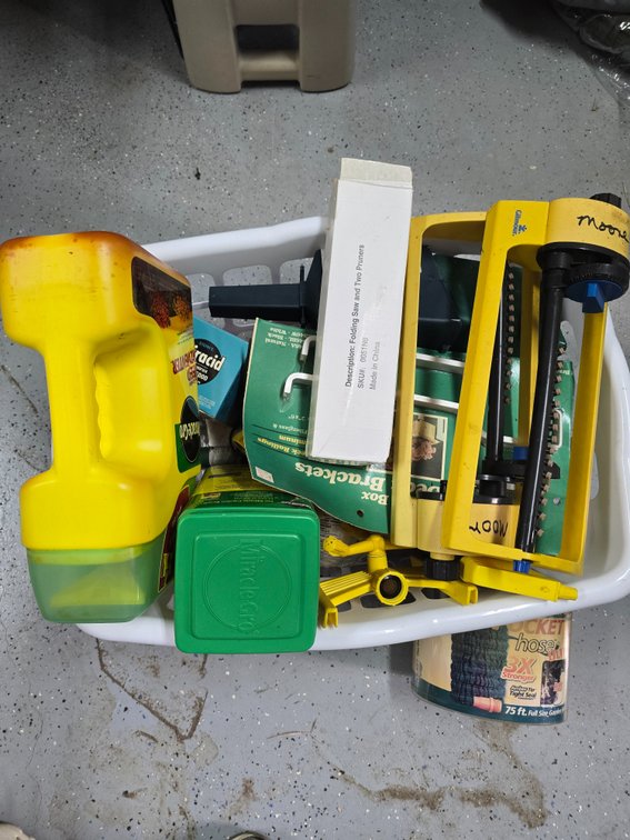 Your tools including sprinklers and hose