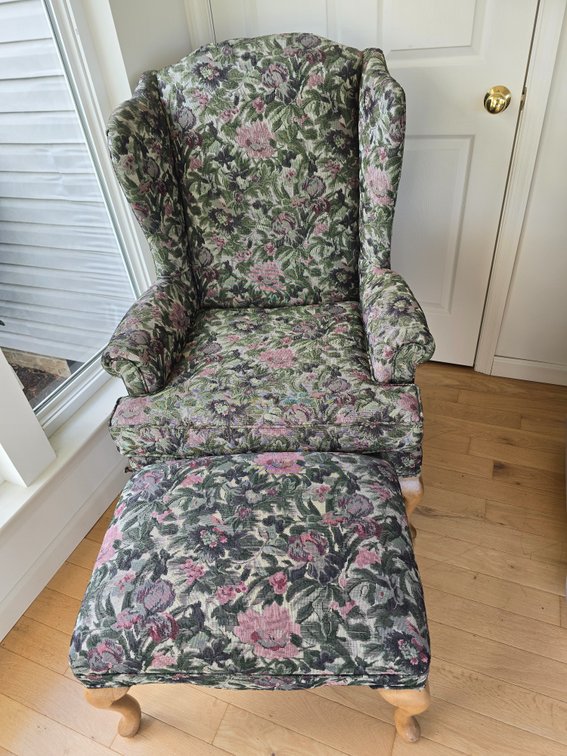 High back chair with ottoman