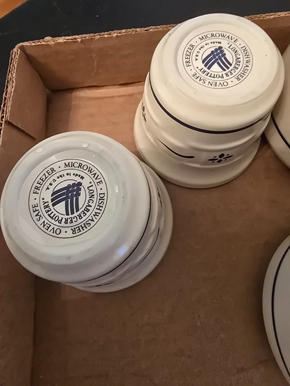 5 LONGABERGER  mugs, 2 LONGABERGER sauce bowls