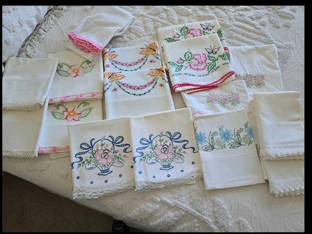 Pillowcases, hand embroidery,  very nice