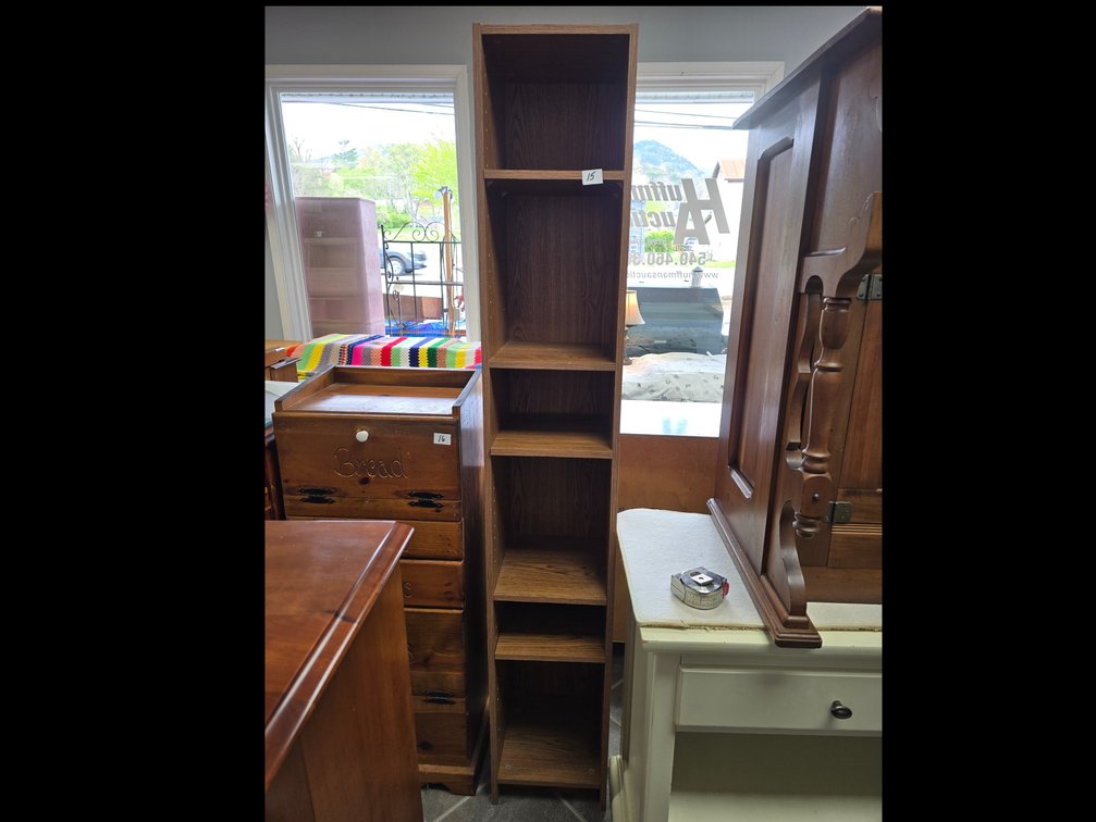 Tall slender adjustable shelf unit