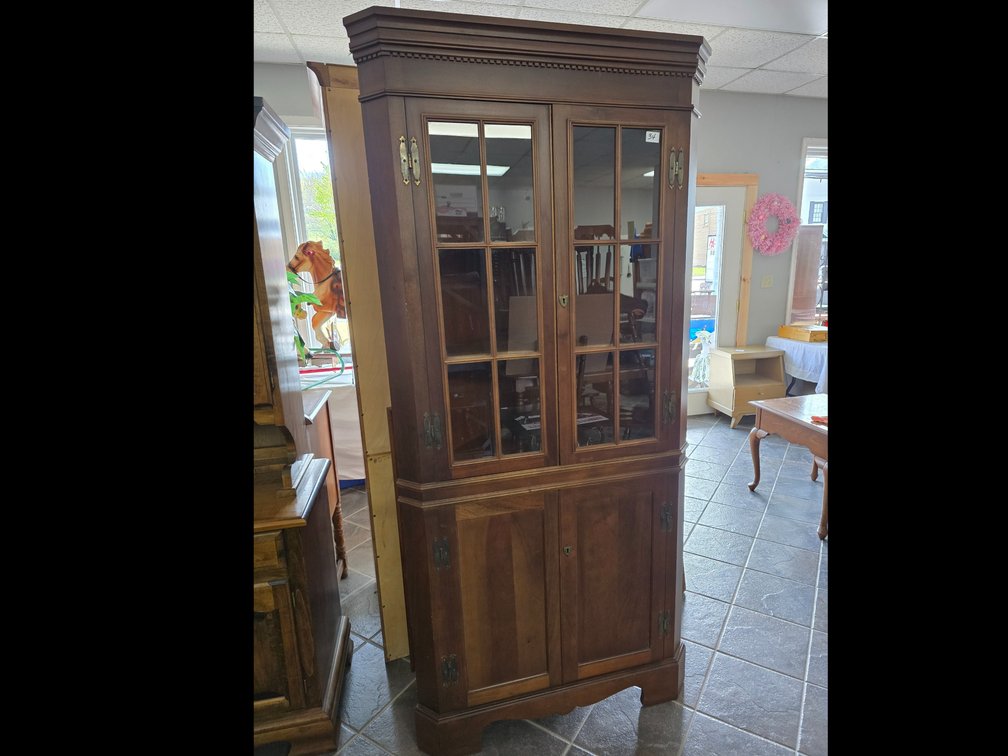 Mahogany corner cupboard by Craftique of Mebane NC