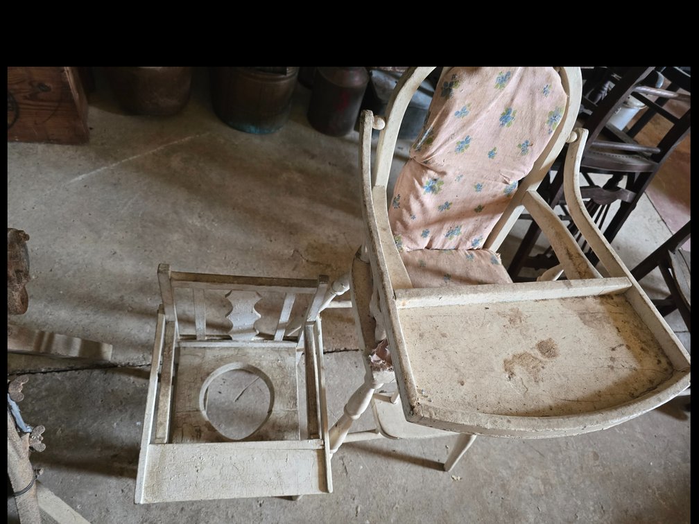 Vintage wooden child's high chair and potty chair