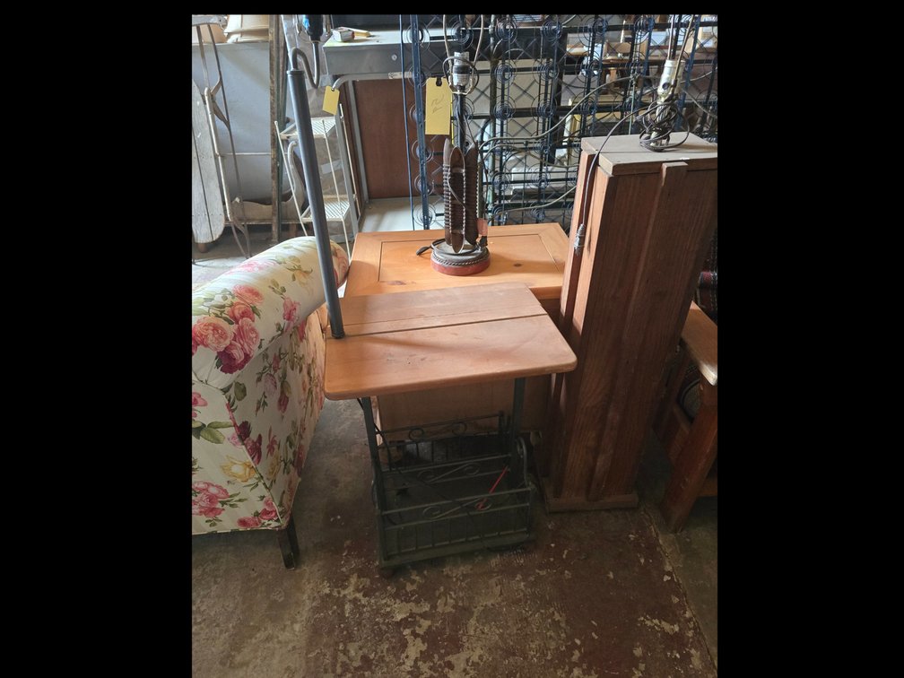 2 lamps, one with iron magazine holder.