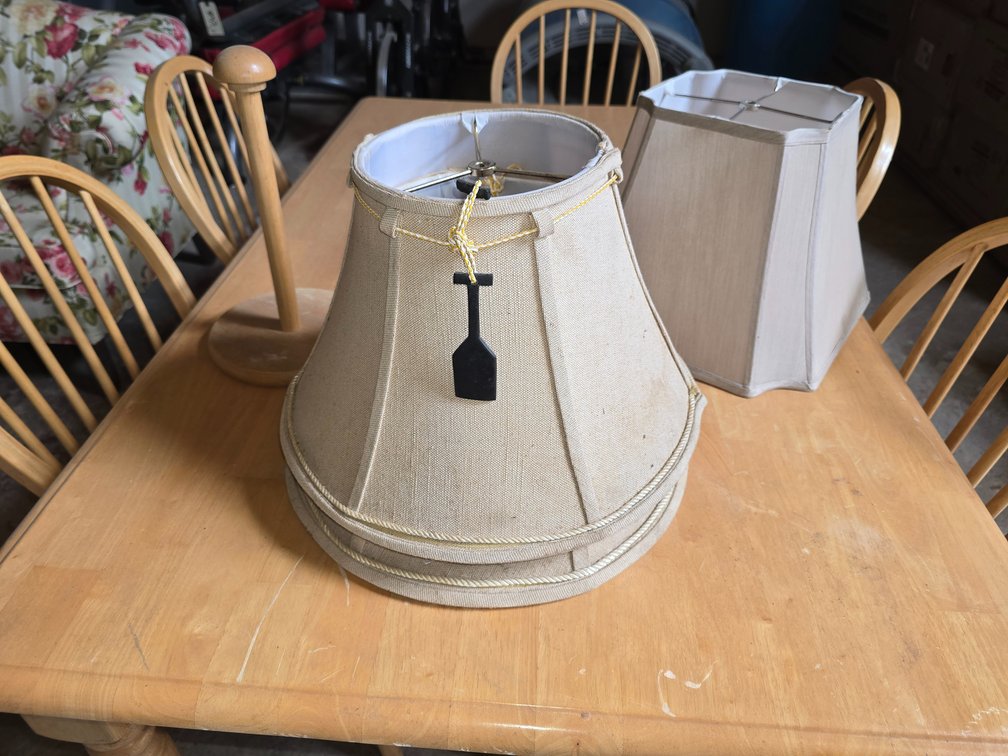 3 lamp shades and paper towel holder