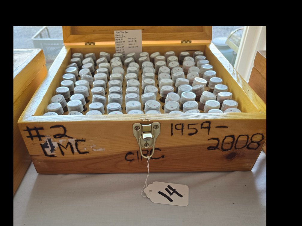 Collector pennies,1959- 2008 in handmade crafted box