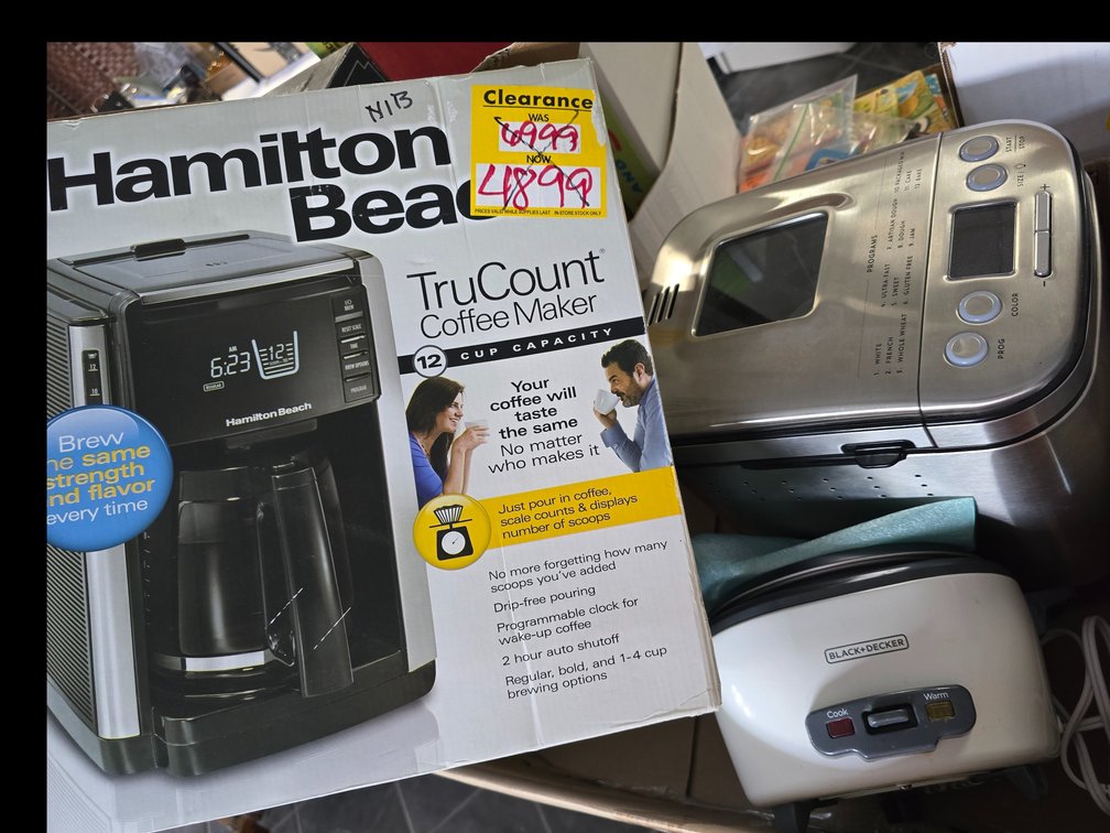 Hamilton beach coffee maker, bread maker and Black and Decker warmer