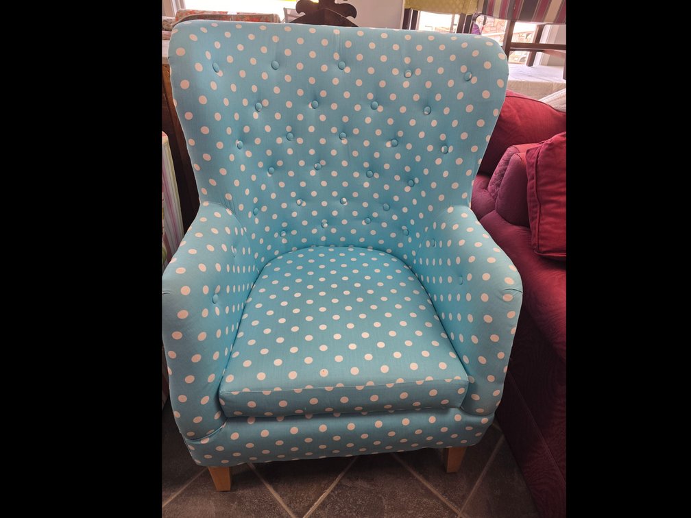 Larger high back upholstered polka dot chair
