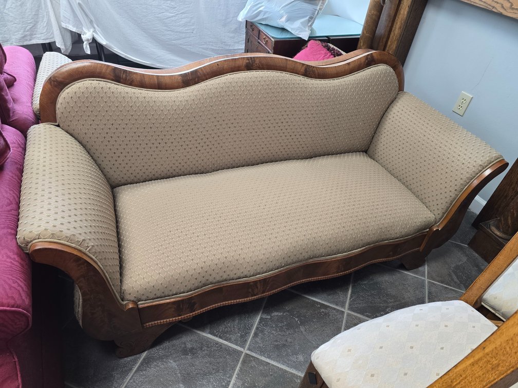 Victorian sofa with ribbon trim excellent condition