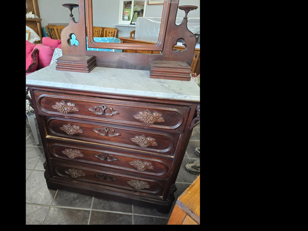 Antique dresser with marble, top and fruit pulls