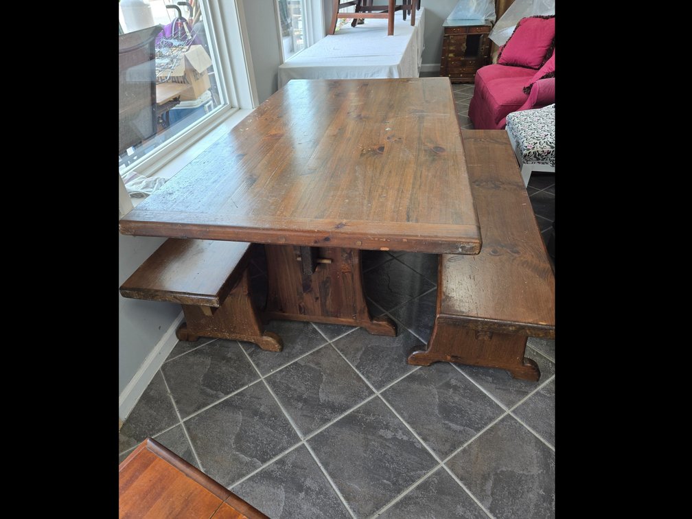 Farm table with 2 benches, needs repair
