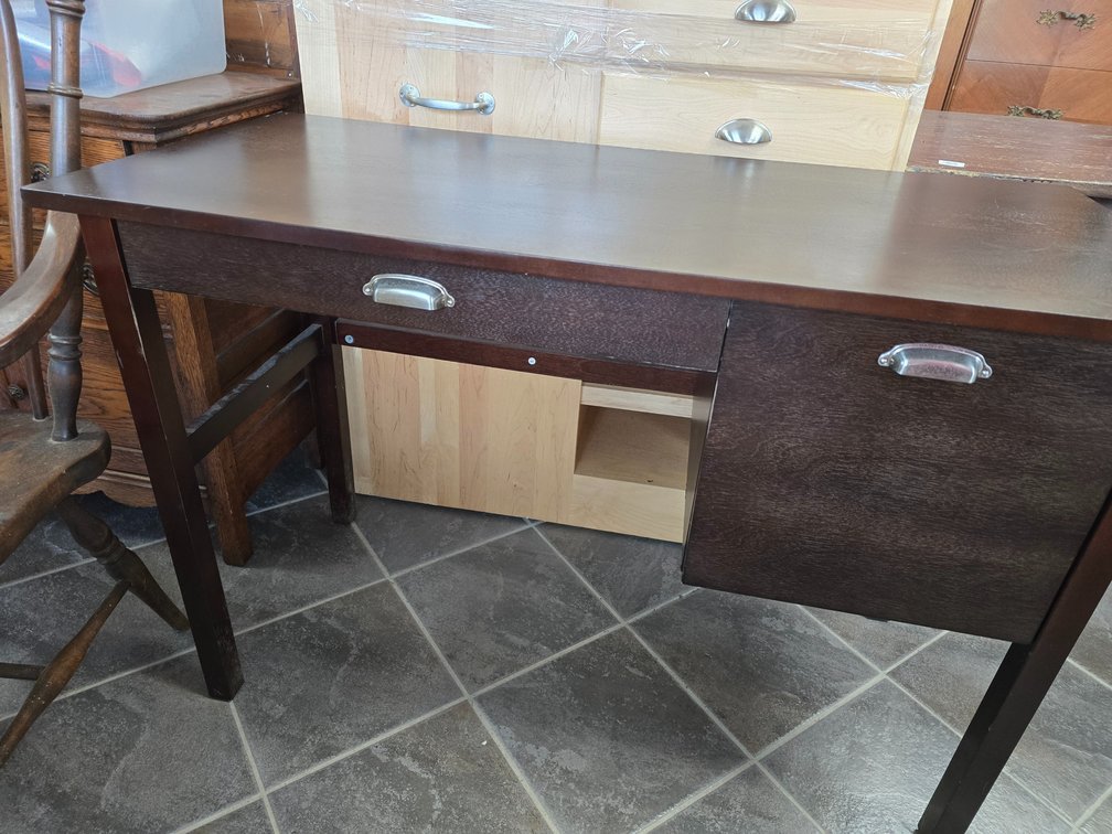 Wooden desk with drawer and file cabinet