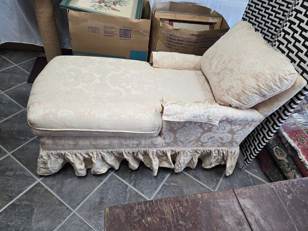 Small, a poster chase lounge with brocade cover