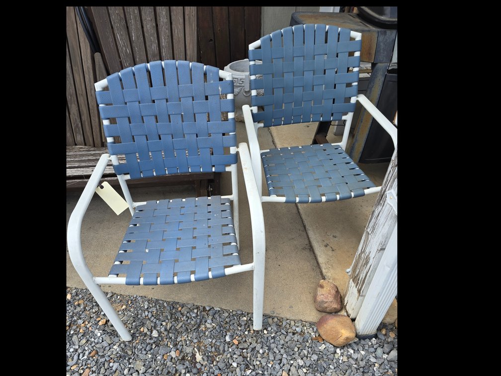 Pair of strapped patio chairs