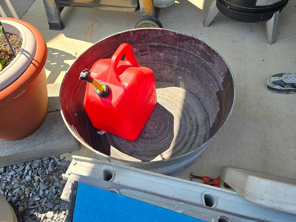 Galvanized wash tub and gas can