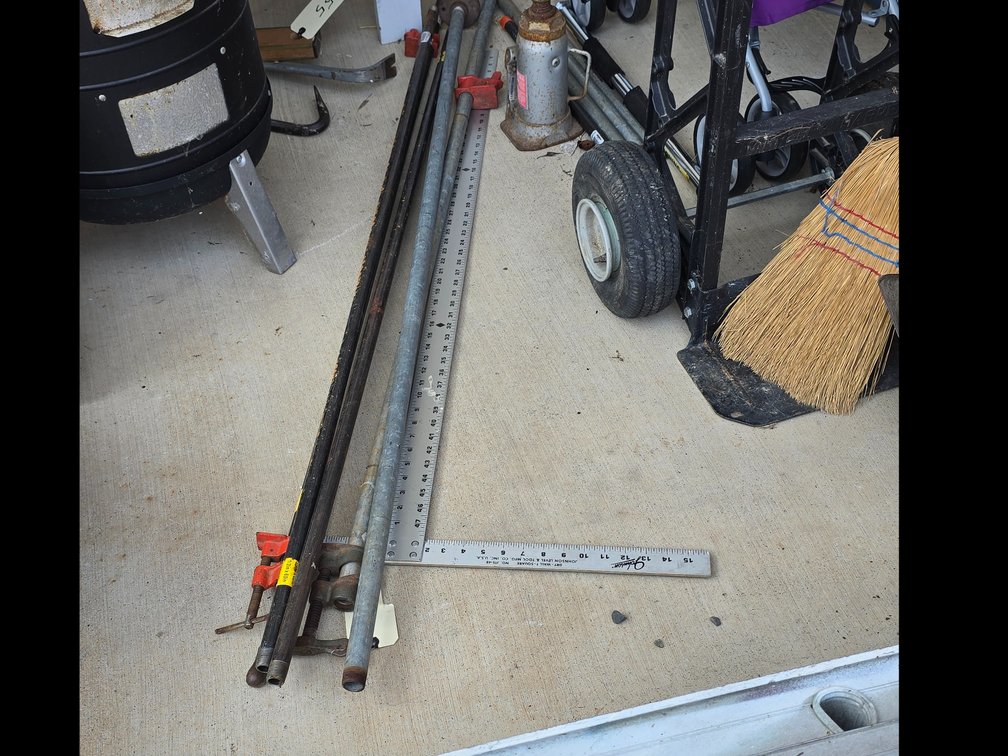 Sheetrock T-bar, pipe wood clamps an extra pipe