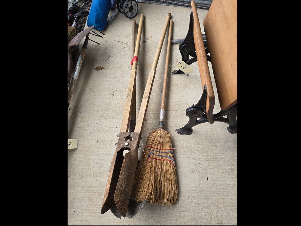 Postpost hole digger shovel and broom