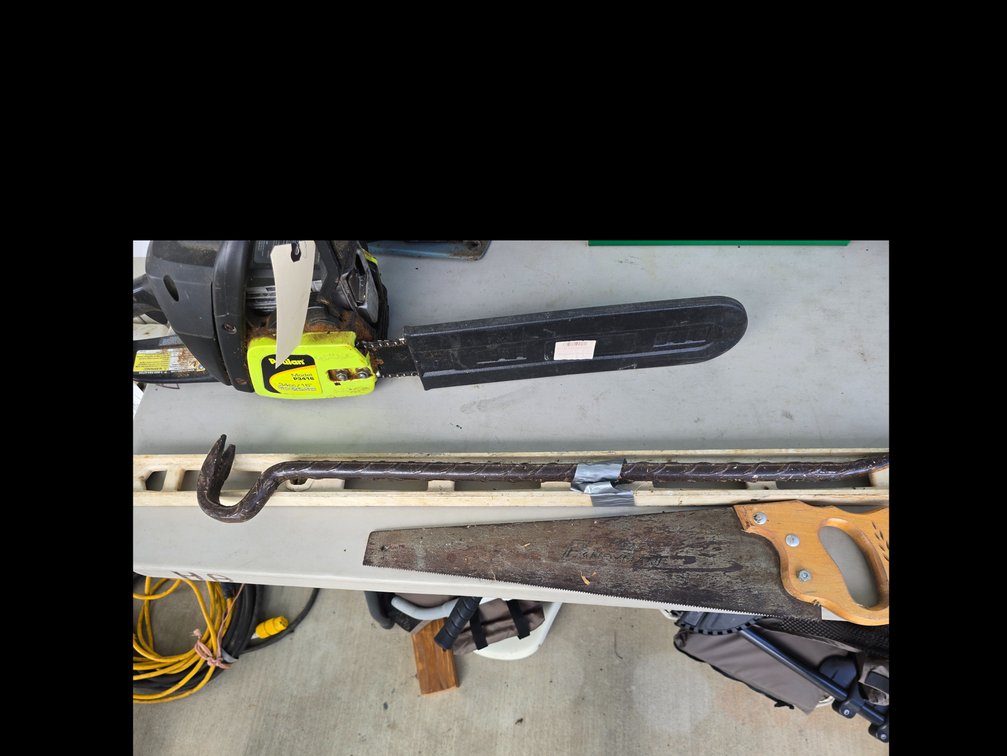Level, hand saws and crow bar