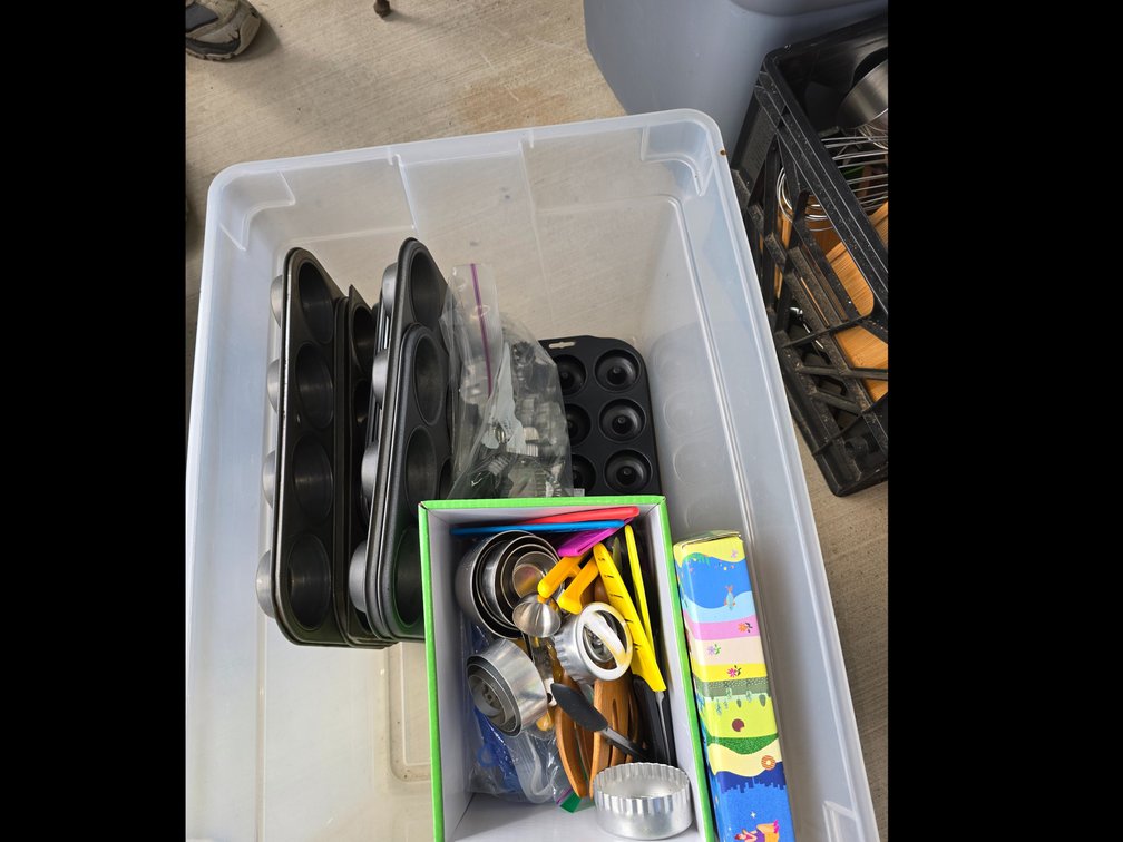 Muffin tins, cookie cutters in tote 
