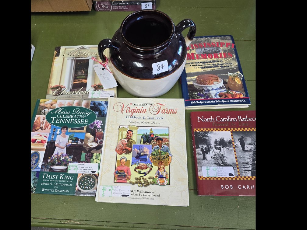 Large country crock and southern cookbooks