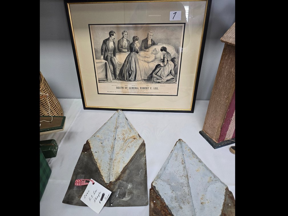 Print of RE Lee's death in Lexington and 2 metal shingles from Lee's home in Lexington Va