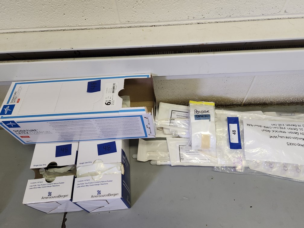 Latex gloves and assorted medical tubes
