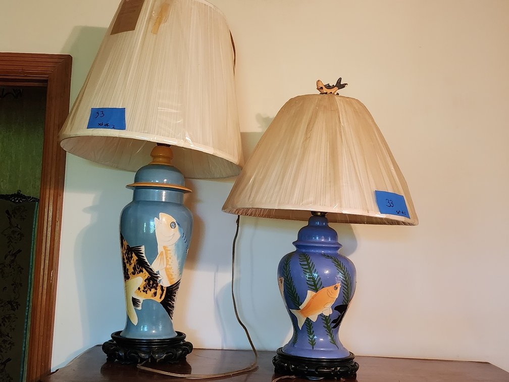 Fish painted ceramic lamps- handmade 