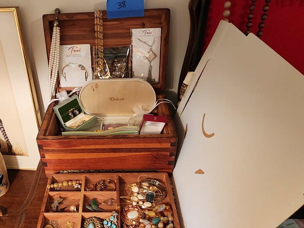 Wooden jewelry box with costume jewelry