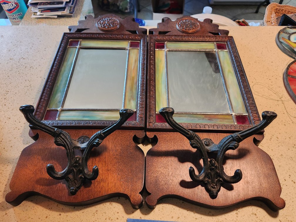 Stained glass with mirror wall hangers - handmade