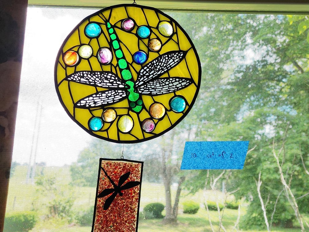 Stained glass dragonflies - handmade set of two