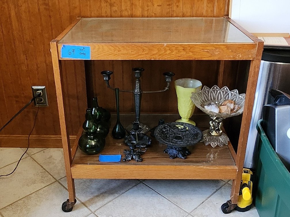 Oak kitchen cart with glass top